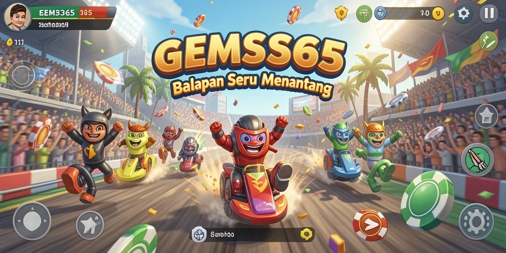 Tampilan balapan seru dalam GEMS365 dengan mobil racing.