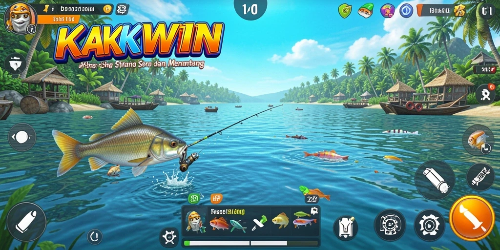 Screenshot KAKWIN menampilkan keseruan permainan memancing yang mendebarkan.