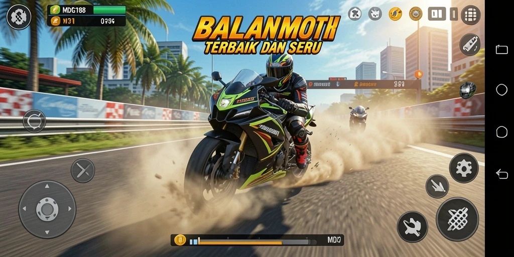 Tampilan gameplay seru MDG188 dengan balapan motor cepat.