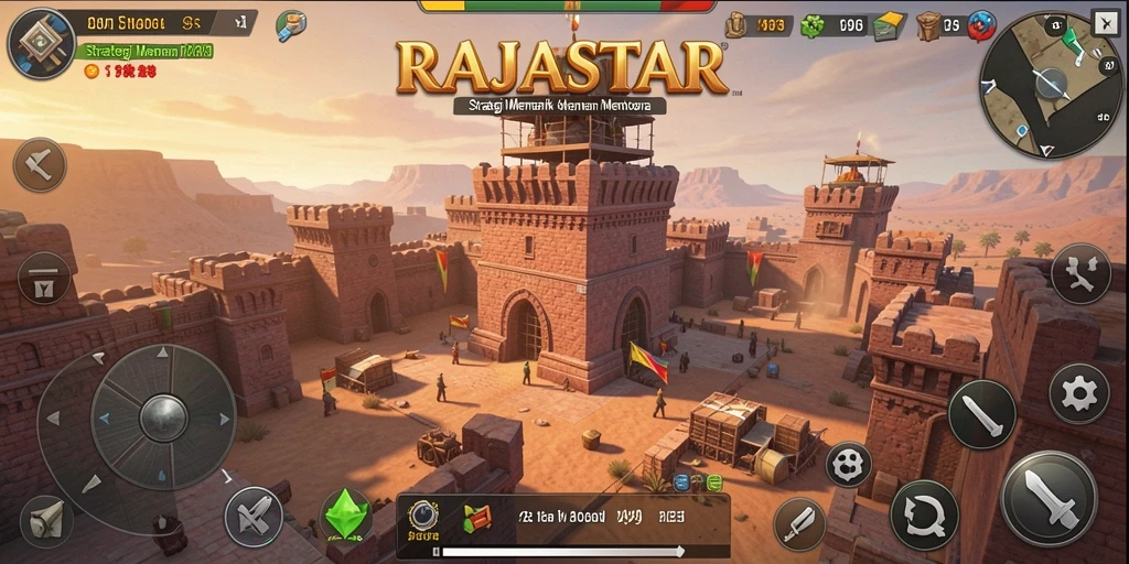 Screenshot gameplay RAJASTAR yang menampilkan pertempuran seru di menara pertahanan.